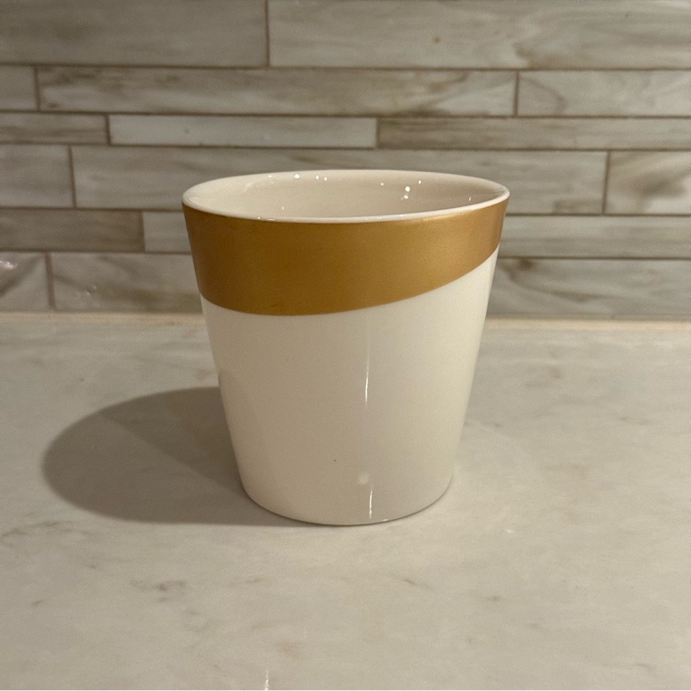 Starbucks Tazo Tea Bone China Porcelain Coffee Mug 2012 White Gold Band 8 oz.